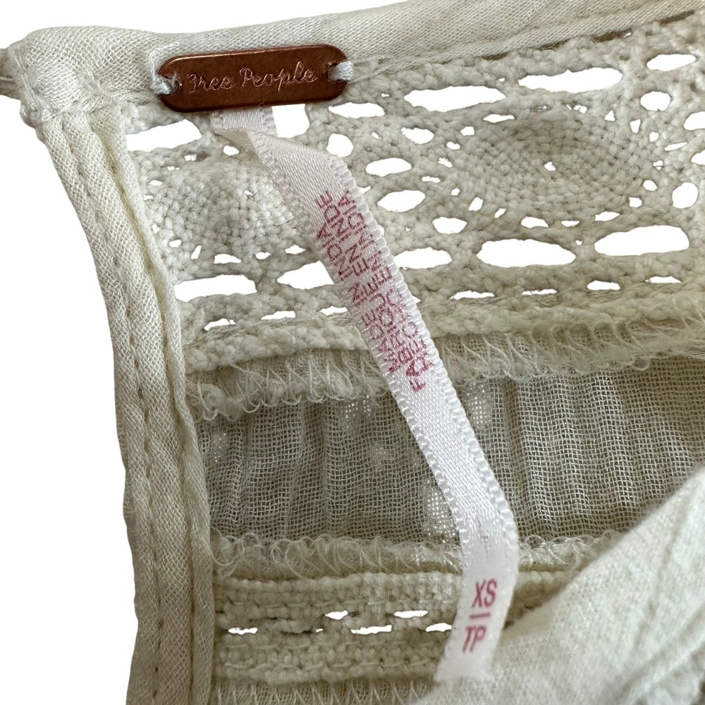 Free People Ivory Embroidered Gauze Mini Dress Boho Lace Trim XS NWOT - Picture 3 of 10